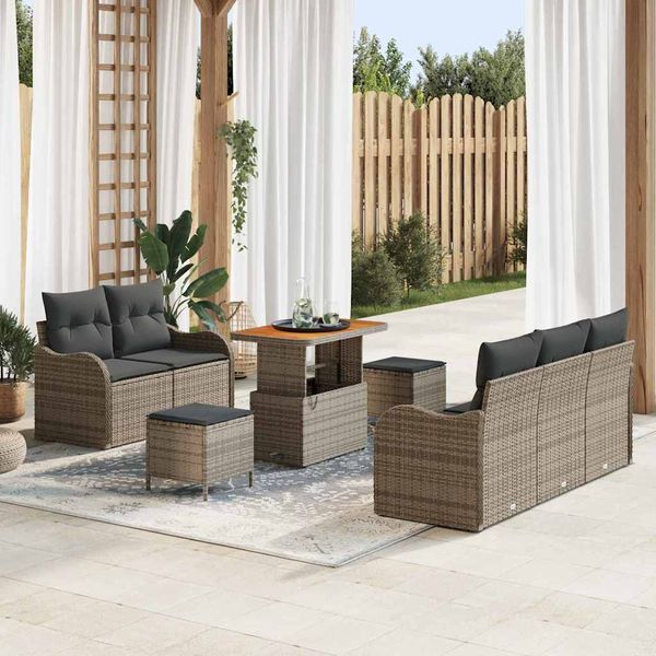 vidaXL Súprava záhradných pohoviek s vankúšom s úložiskom 8 pcs Sivá