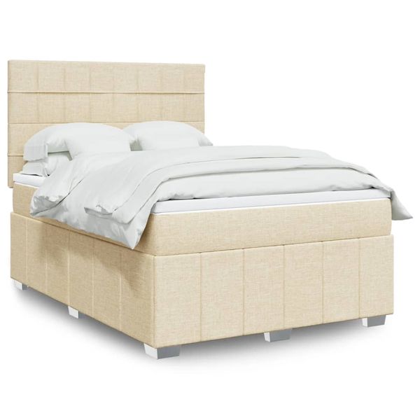 vidaXL Posteľný rám boxspring s matracom krémový 140x200 cm látka