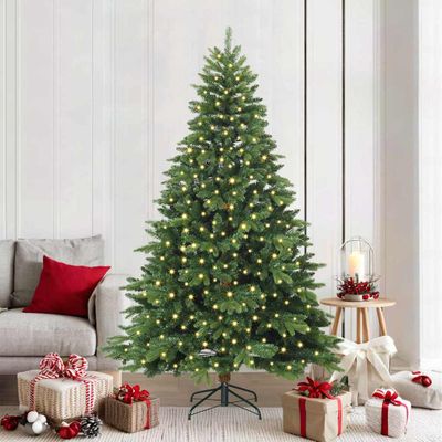 vidaXL Umelý vianočný stromček s 300 LED-i Zelená 210 cm PE a PVC