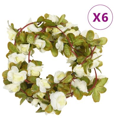 vidaXL Kvetinové girlandy 6 ks, biele 250 cm
