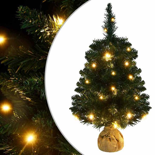 vidaXL Osvetlený umelý vianočný stromček+stojan, zelený 60 cm, PVC