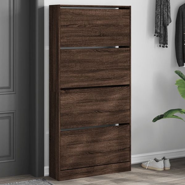 vidaXL Botník so 4 výklopnými zásuvkami hnedý dub 80x21x163,5 cm