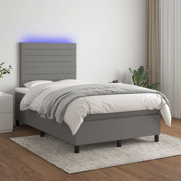 vidaXL Posteľ boxsping s matracom a LED tmavosivá 120x200 cm látka