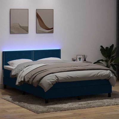 vidaXL Posteľný rám boxsping s matracom a LED tmavomodrý 160x210 cm zamat