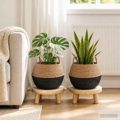 vidaXL Kvetináč s uchami 2 ks Čierna Ø 45 x 36 cm 100% Morská tráva
