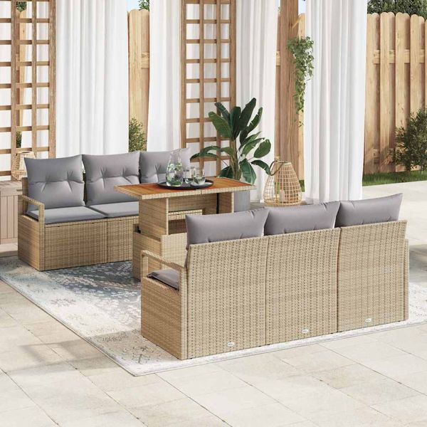 vidaXL Súprava záhradných pohoviek 7 pcs béžová a svetlosivá