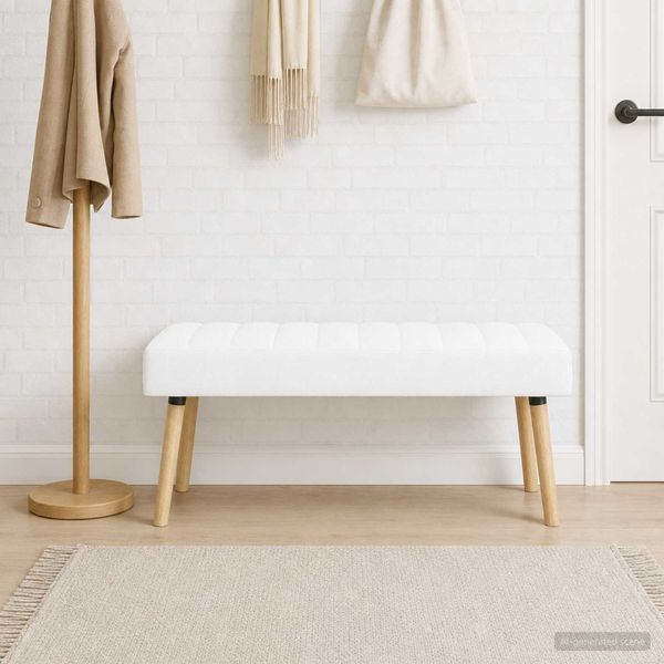 vidaXL Pruhovo prešitá lavica Biela 110 x 40 x 46 cm Látka