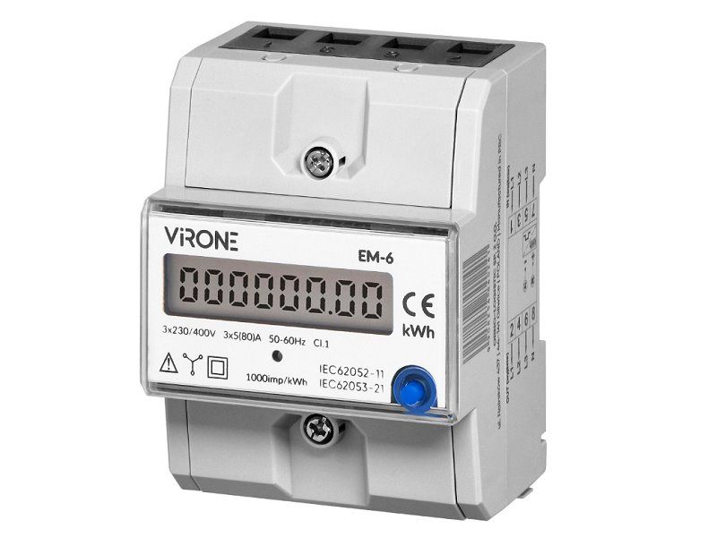 Elektromer 3F na DIN lištu trojfázový VIRONE EM-6 digitálny, RESET