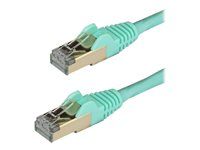 Kategória 6A - 26AWG (6ASPAT50CMAQ) - Patch kábel - RJ-45 (M) do RJ-45 (M) - 50 cm - STP - CAT 6a - prevedenie bez hrbolčekov - aqua