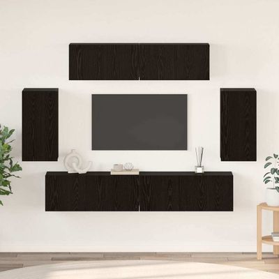 vidaXL Zostava TV skriniek Nástenný 6 pcs Čierny dub Kompozitné drevo