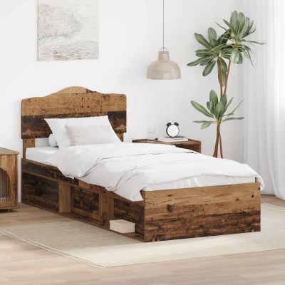 vidaXL Rám postele Staré drevo 90 x 190 cm Masívne borovicové drevo
