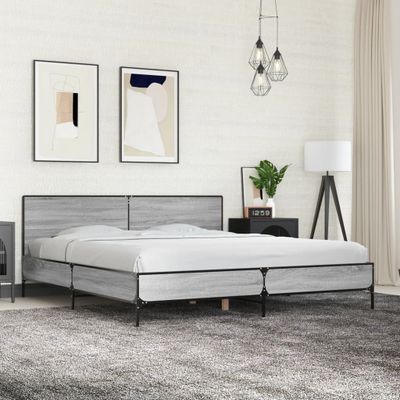 vidaXL Posteľný rám sivý dub sonoma 200x200 cm kompozitné drevo a kov