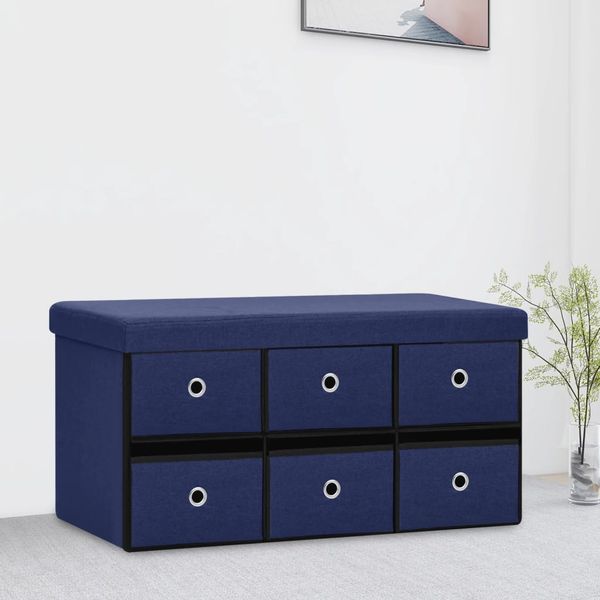 vidaXL Skladacia úložná lavica modrá 76x38x38 cm umelý ľan