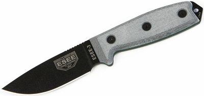 ESEE-3P univerzálny taktický nôž 9,8 cm, čierna, šedá, Micarta, plastové puzdro Coyote Tan