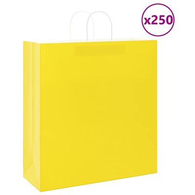 vidaXL Papierové tašky 250 ks s rúčkami, žlté, 45x17x48 cm