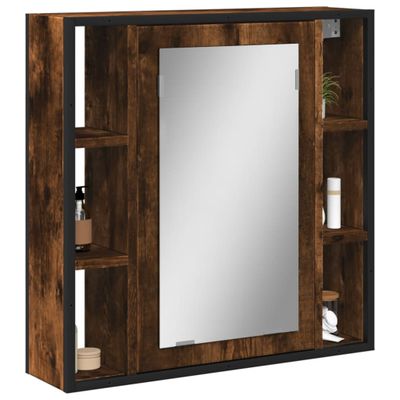 vidaXL Kúpeľ. skrinka so zrkadlom dymový dub 60x16x60 cm kompoz. drevo