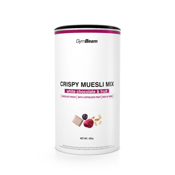 Chrumkavá zmes müsli - GymBeam, biela čokoláda ovocie