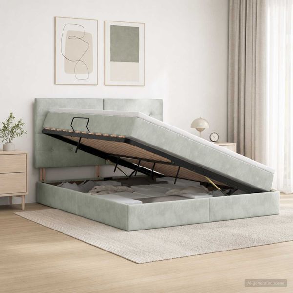 vidaXL Postel s úložným prostorem a matrací Svetlosivá 140 x 190 cm