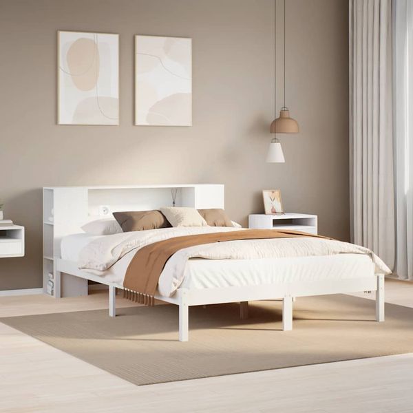 vidaXL Posteľ s knižnicou bez matraca biela 140x200cm borovicový masív