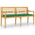 vidaXL Lavička Batavia so zeleným vankúšom 150 cm tíkový masív