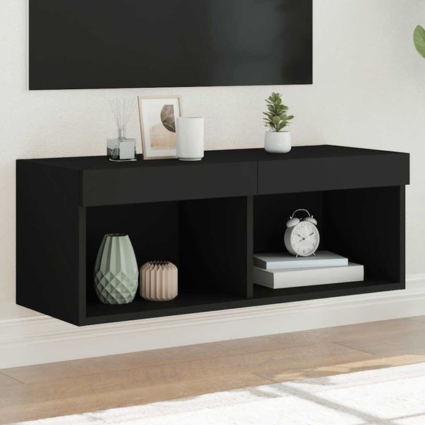 vidaXL TV skrinka s LED svetlami čierna 80x30x30 cm
