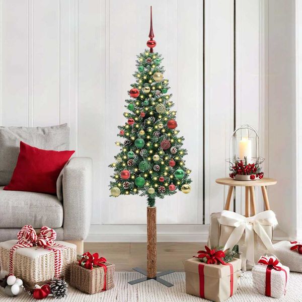 vidaXL Úzky vianočný stromček s 150 LED-i so stojanom Zelená 150 cm