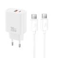 XO wall charger CE40 PD 20W 1x USB-C 1x USB white + cable USB-C - USB-C