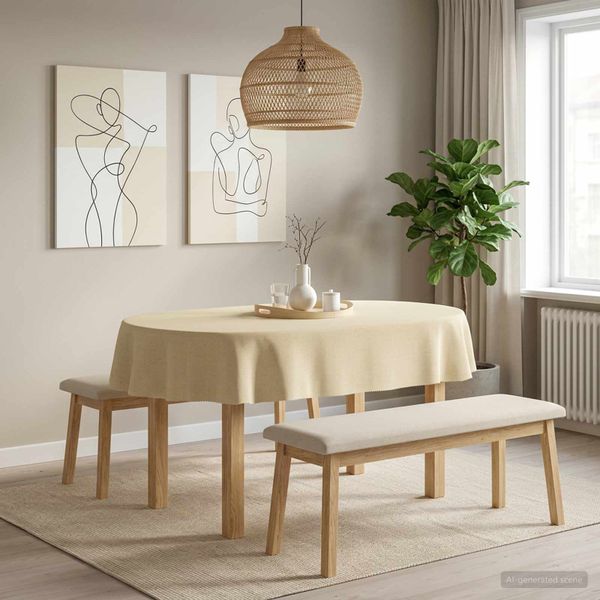 vidaXL Uterák na stôl Oválny Krémovo biela 130 x 220 cm
