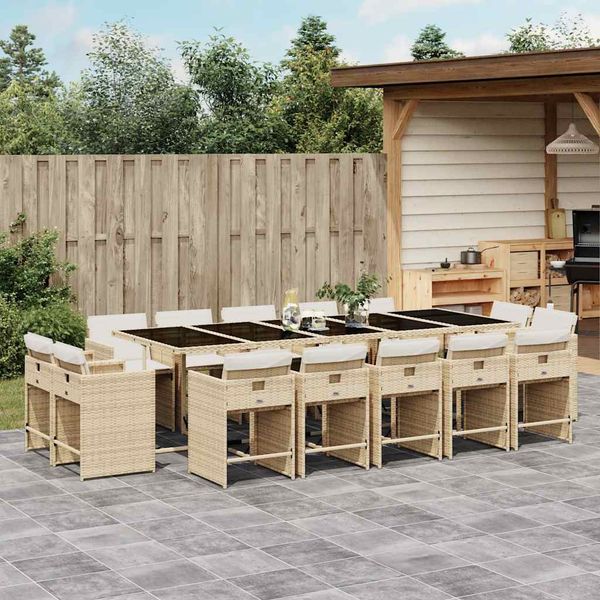 vidaXL 15-dielna záhrad. jedálenská sada s vankúšmi béžová polyratan