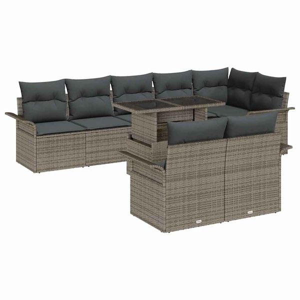 vidaXL Súprava záhradných pohoviek s vankúšom 9 pcs Sivá Poly ratan