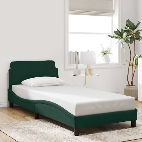 vidaXL Rám postele Dover tmavozelený 90x200 cm zamat