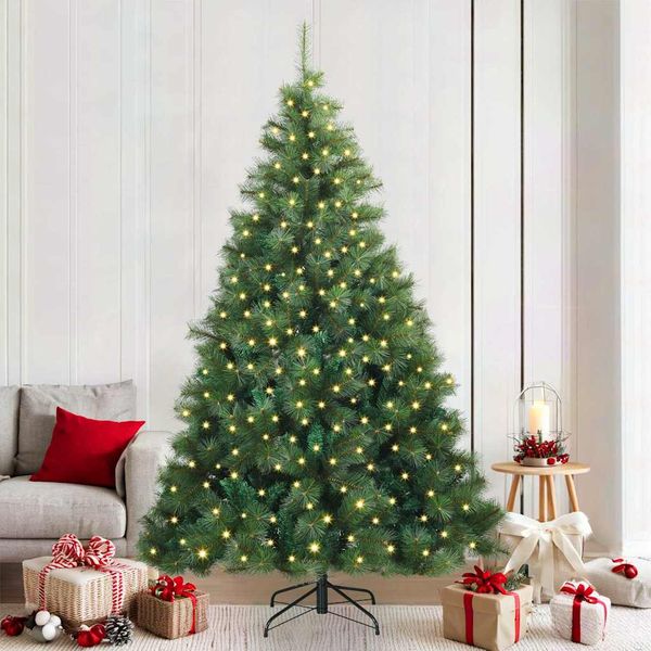 vidaXL Umelý vianočný stromček s 300 LED-i Zelená 210 cm PE a PVC