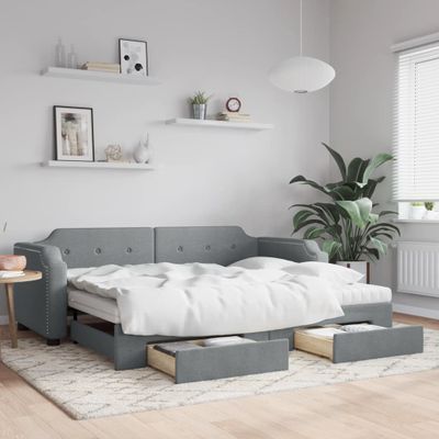 vidaXL Rozkladacia denná posteľ so zásuvkami bledosivá 90x190 cm látka