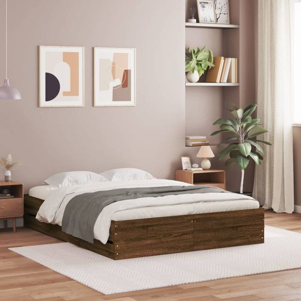 vidaXL Posteľný rám so zásuvkami hnedý dub 135x190 cm kompozitné drevo