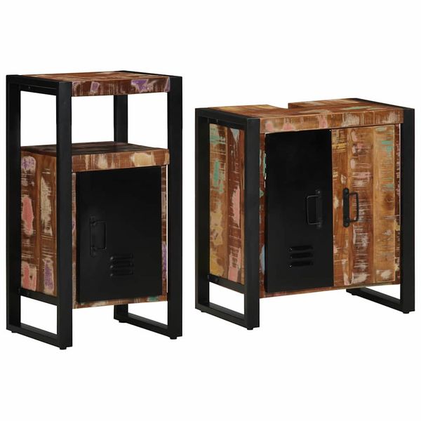 vidaXL Sada kúpeľňového nábytku s dverami 2 pcs Masívne obnovené drevo