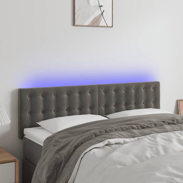 vidaXL Čelo postele s LED tmavosivé 144x5x78/88 cm zamat