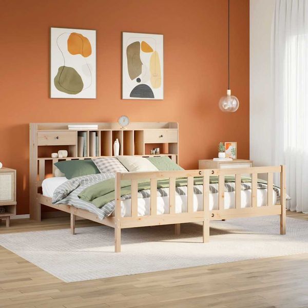 vidaXL Posteľ s knižnicou bez matraca 180x200 cm borovicový masív