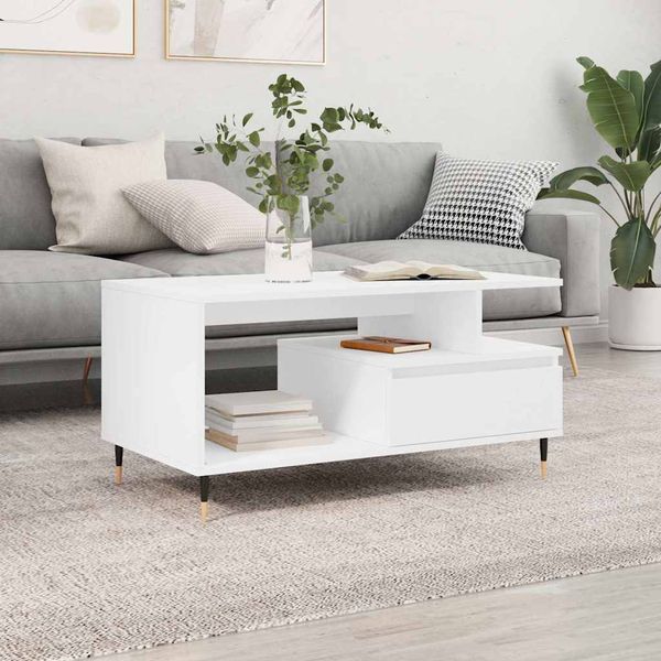 vidaXL Konferenčný stolík biely 90x49x45 cm spracované drevo