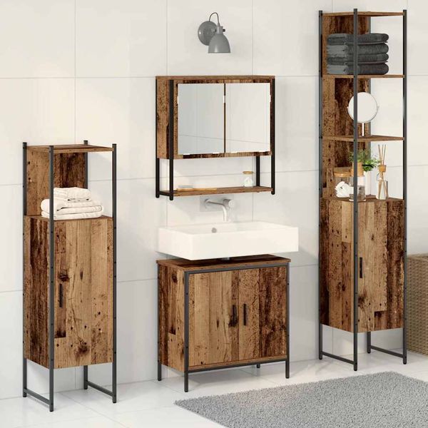 vidaXL Sada kúpeľňového nábytku 4 pcs Hnedá 33 x 33 x 185.5 cm