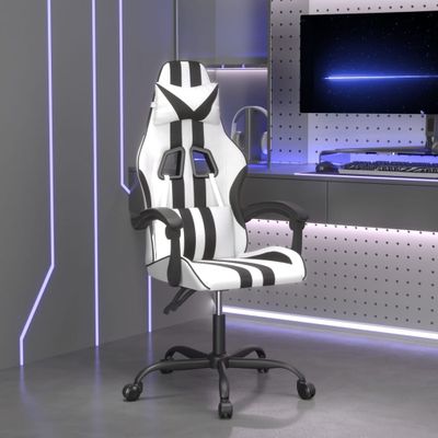 vidaXL Otočná herná stolička biela a čierna umelá koža