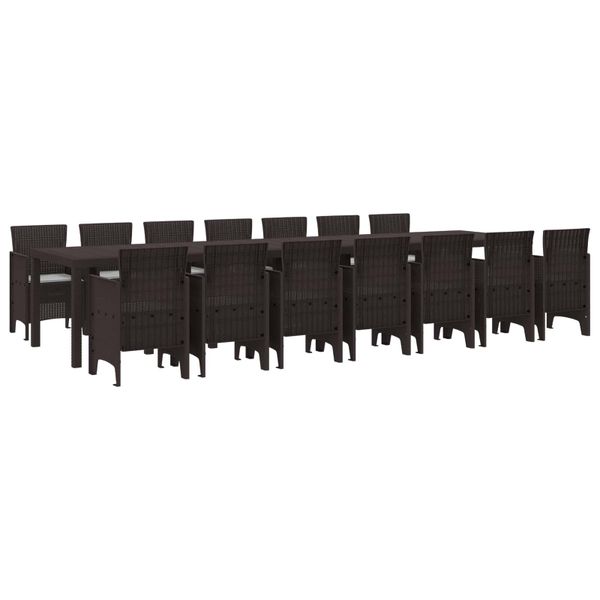 vidaXL Záhradný jedálenský set s vankúšmi s vankúšom 15 pcs Hnedá PP