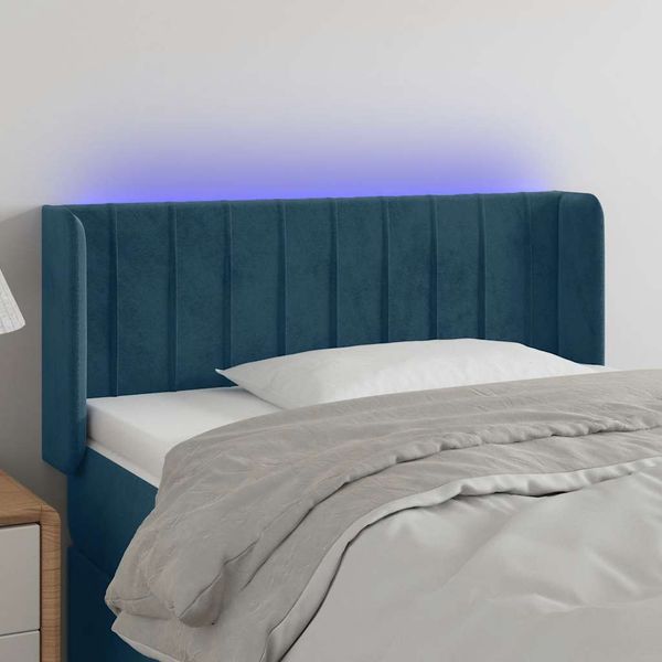 vidaXL Čelo postele s LED tmavomodré 93x16x78/88 cm zamat
