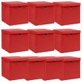vidaXL Úložné boxy s vekom 10 ks, červené 32x32x32 cm, látka