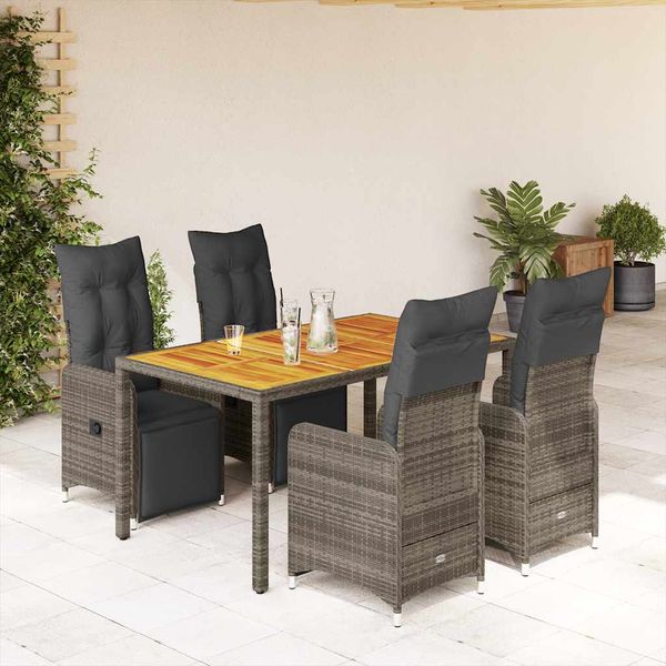 vidaXL 5-dielna záhradná bistro súprava s vankúšmi sivá polyratan