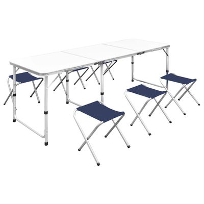 Skladací kempingový set, stôl+6 stoličiek, nastaviteľná výška 180x60cm