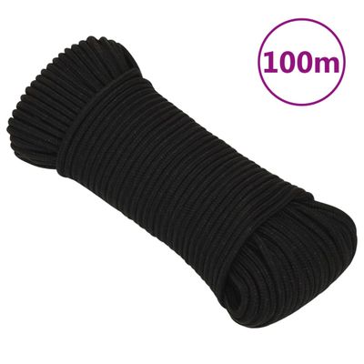 vidaXL Pracovné lano čierne 5 mm 100 m polyester