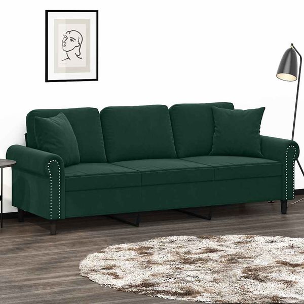 vidaXL 3-miestna pohovka s vankúšmi tmavozelená 180 cm zamat