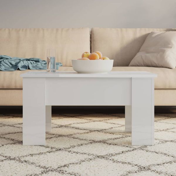 vidaXL Konferenčný stolík lesklý biely 79x49x41 cm spracované drevo