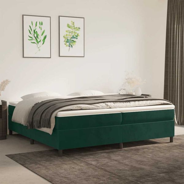 vidaXL Posteľný rám s boxspringom tmavozelený 200x200 cm zamat