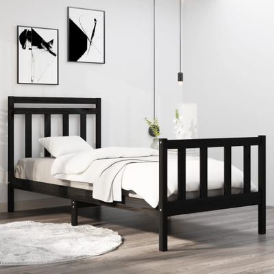 vidaXL Posteľný rám čierny drevený masív 75x190cm malé jednolôžko